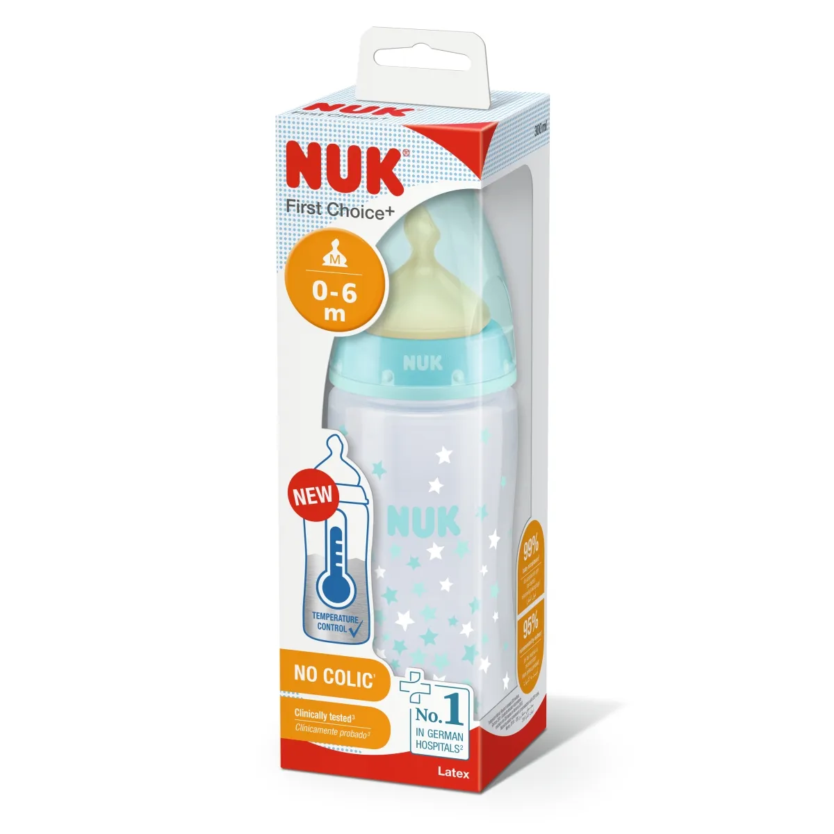 NUK FC+ LUTIPUDEL (LATEKS) 0-6K TEMP.NÄIDIKUGA 300ML