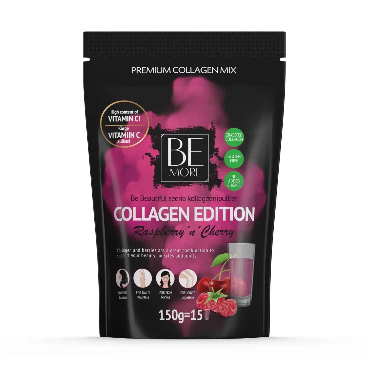 BE MORE COLLAGEN EDITION RASPERRY-CHERRY PULBER 150G - Изображение товара